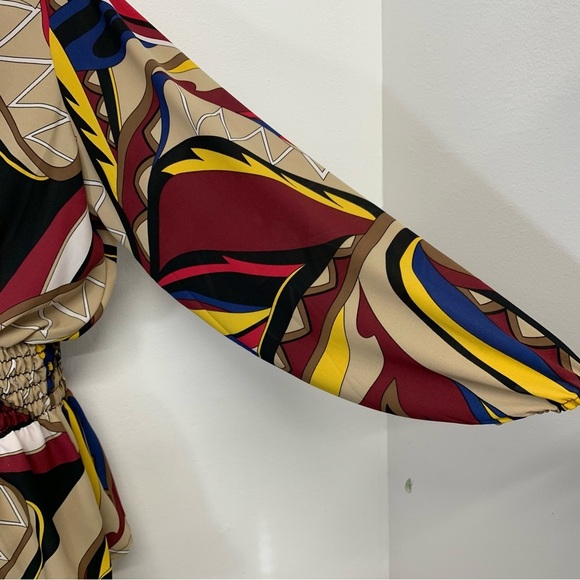 Ashley Stewart Top Woman 18/20 Geometric Colorful Deep V Neck Long Sleeve Smock - Picture 4 of 12